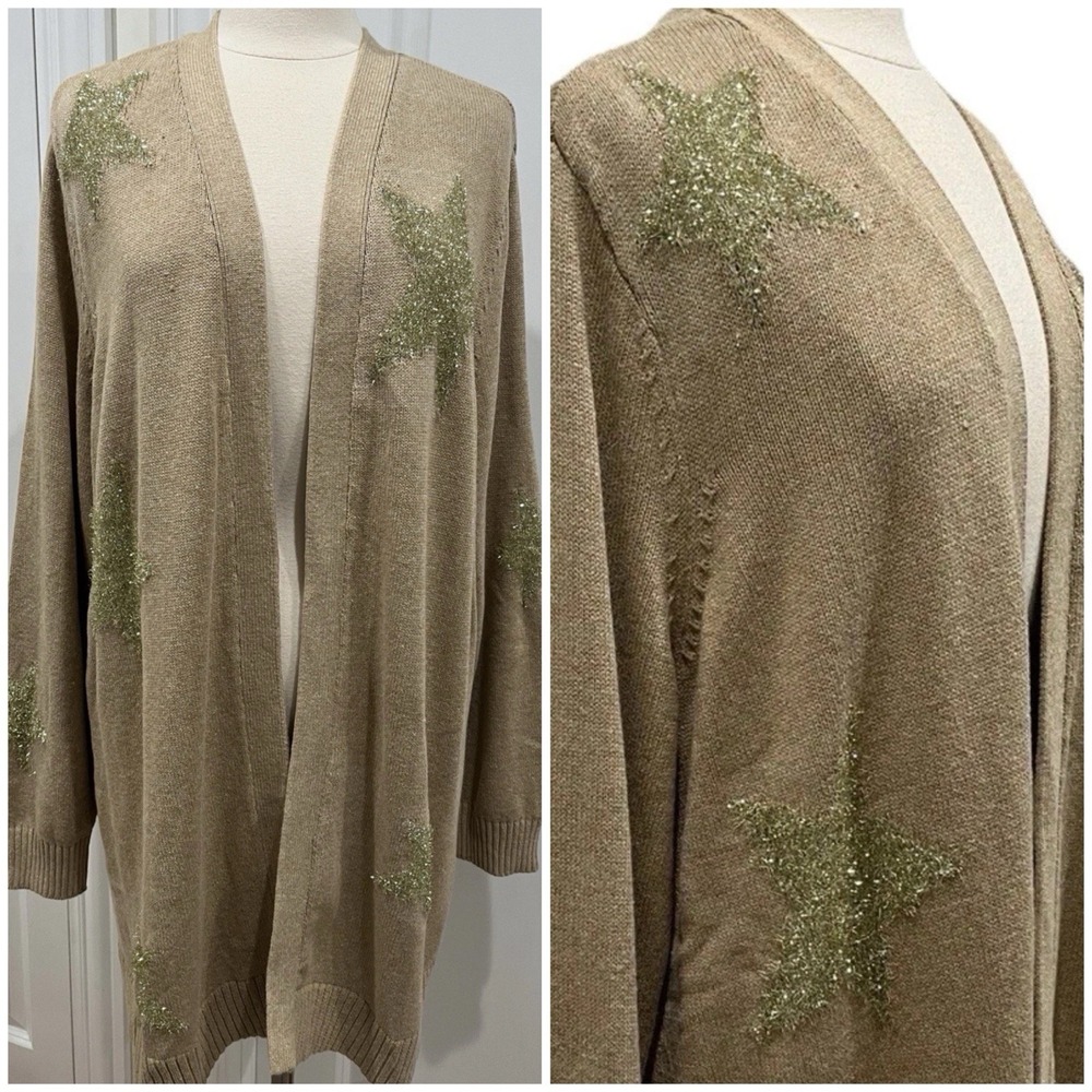 New! Lane Bryant Open Cardigan gold Stars Plus Size  4X  26/28 Beige